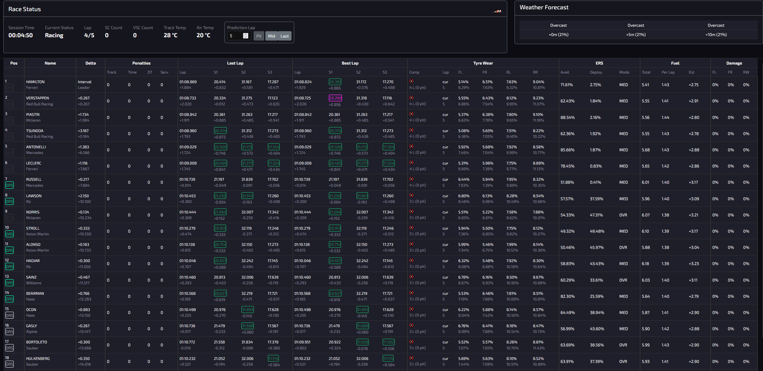 Race Strategy Interface
