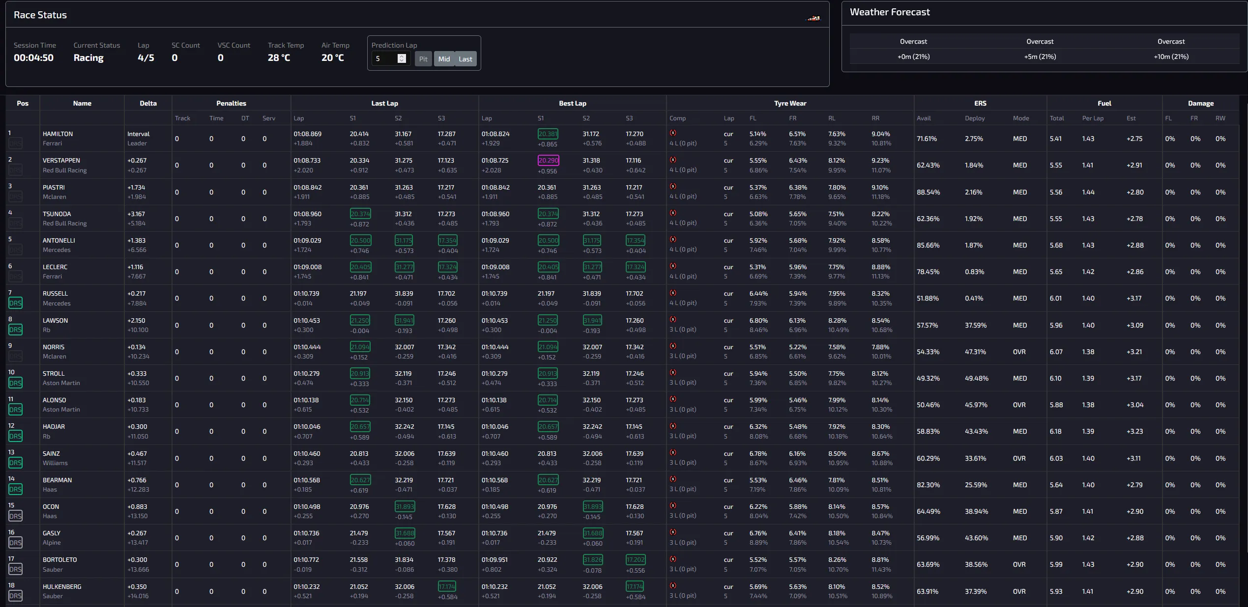 Race Strategy Interface