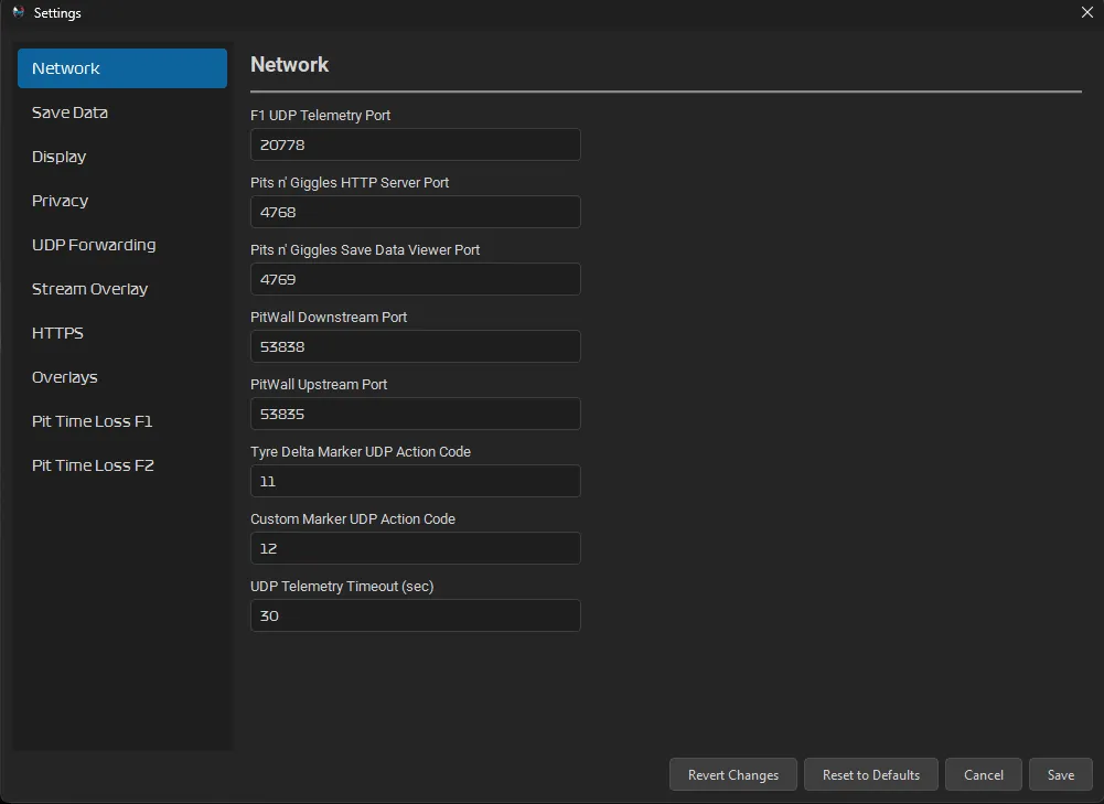 Pits n' Giggles settings